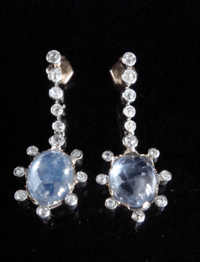 Image 4 of French 18ct Edwardian certificated natural cabochon sapphire no heat old cut diamond earrings