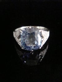 Image 1 of Fine Edwardian 18ct white gold platinum Natural cushion cut Ceylon Sapphire diamond ring