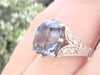 Fine Edwardian 18ct white gold platinum Natural cushion cut Ceylon Sapphire diamond ring