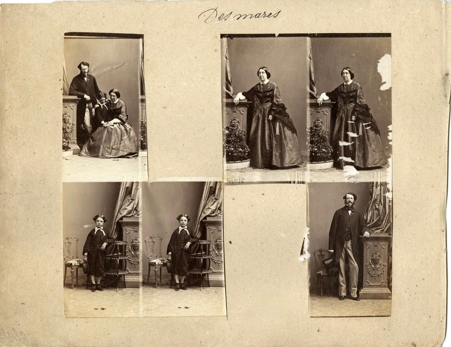 Disderi: an uncut sheet of six CdV of the Desmares family