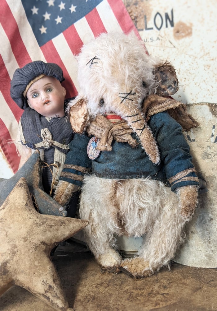 Image of Patriotic Sailor- 9"-  Old Worn Fat Mohair Elephant in Sailor outfit  by Whendi's Bears