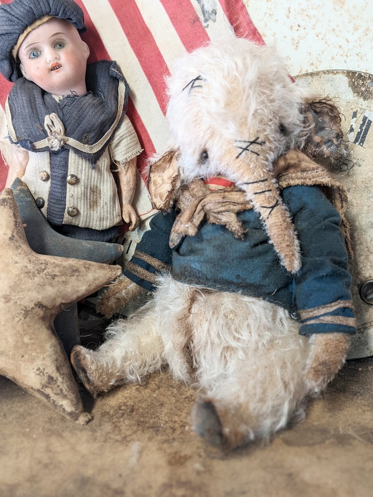 Image of Patriotic Sailor- 9"-  Old Worn Fat Mohair Elephant in Sailor outfit  by Whendi's Bears