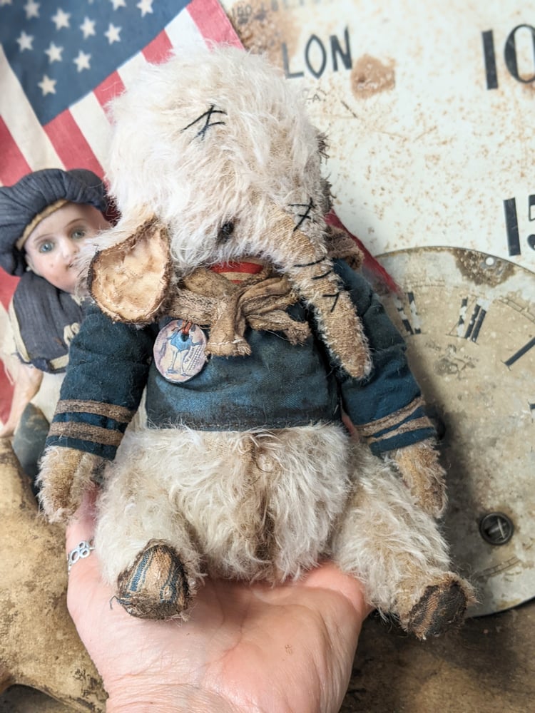 Image of Patriotic Sailor- 9"-  Old Worn Fat Mohair Elephant in Sailor outfit  by Whendi's Bears