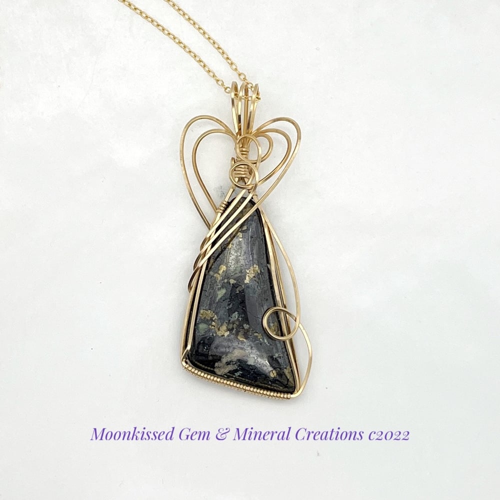 Image of Hematite with Pyrite 14 Karat Gold Fill Wirewrapped Pendant
