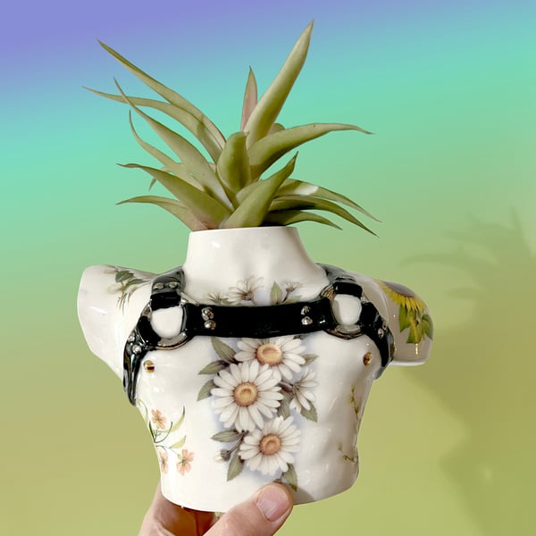 Image of Tattooed Leather Harness Vase with 22kt Gold