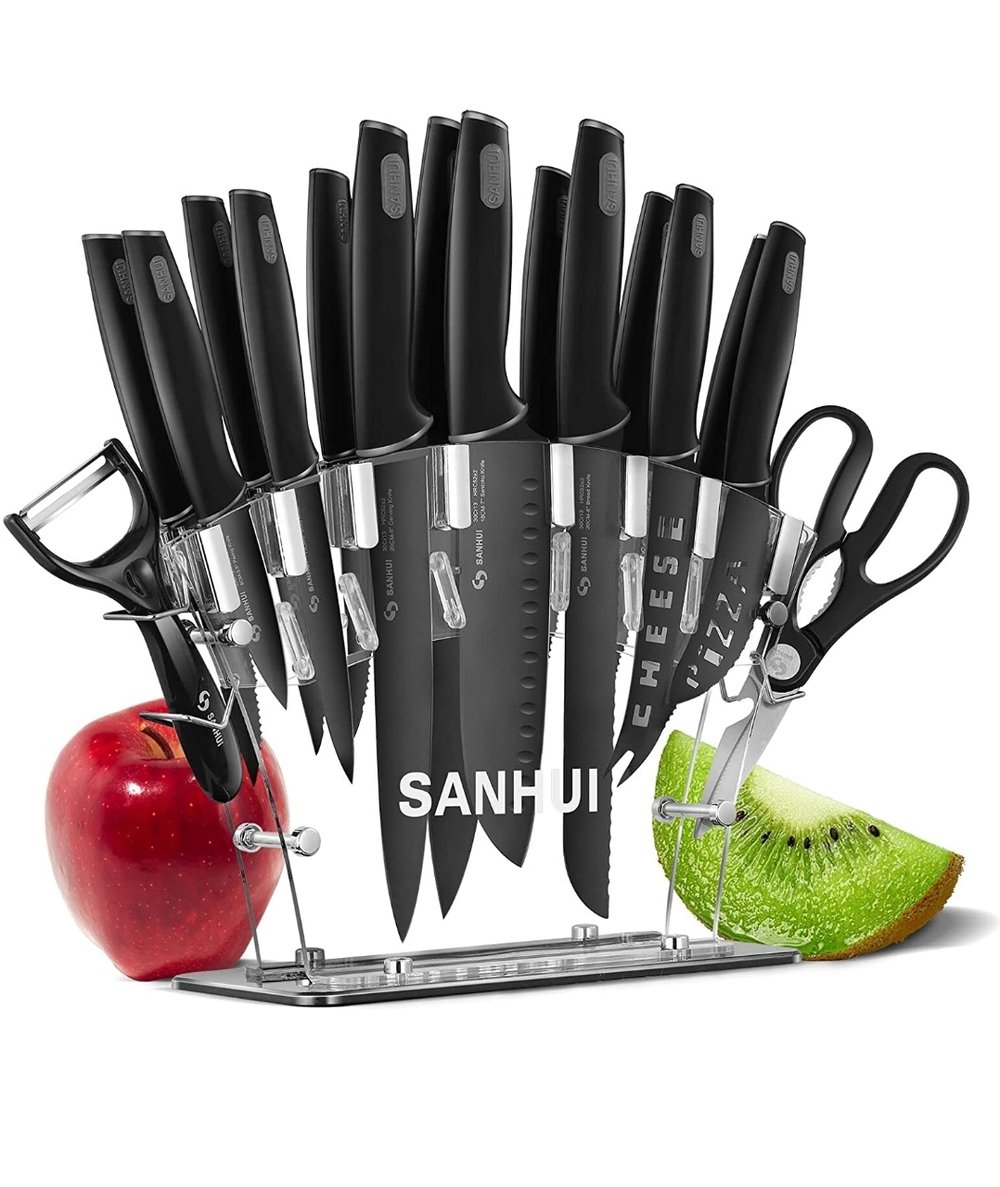 Knife Set, 17 pcs Black Kitchen Knife Set with Acrylic