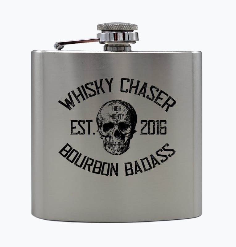 Image of High & Mighty Skull Logo Hip Flask