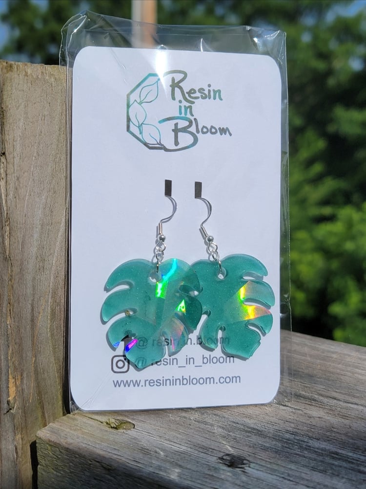 Image of Holographic Monstera Leaf Earrings