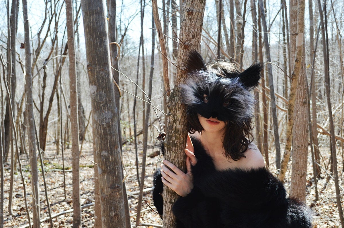 Silver Fox Faux Fur Mask | Spirit Parade