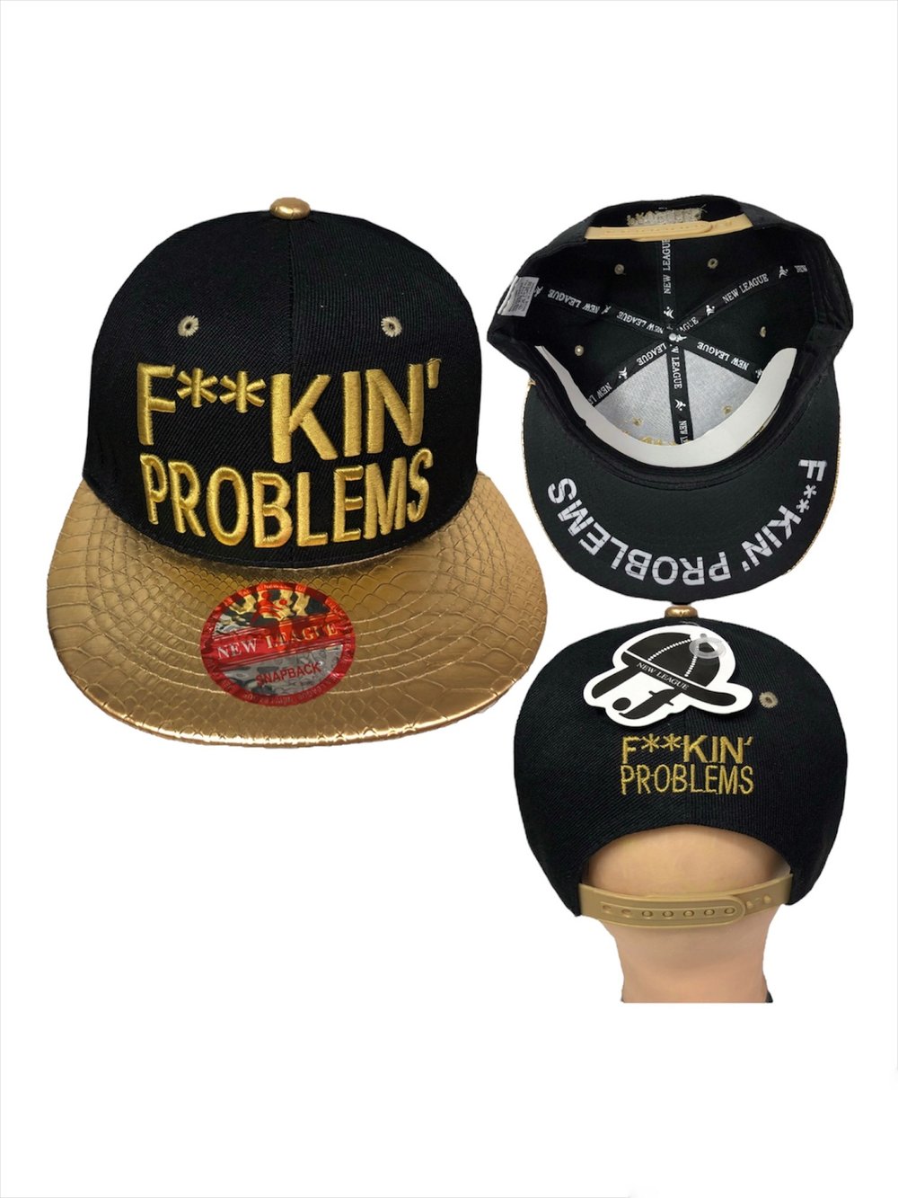 F**KIN' PROBLEMS Embroidered Adjustable Snapback for Men, Hip Hop Caps for Men