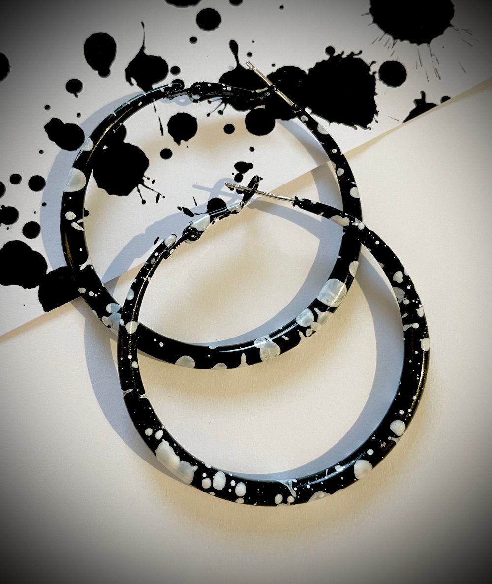 Black Paint Splash Hoop Earrings 