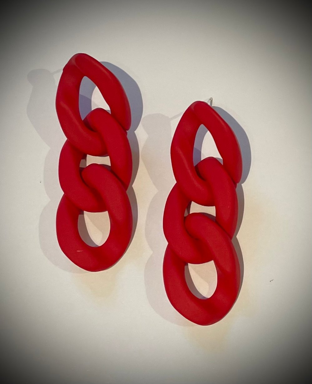 Red Chain Link Statement Earrings 
