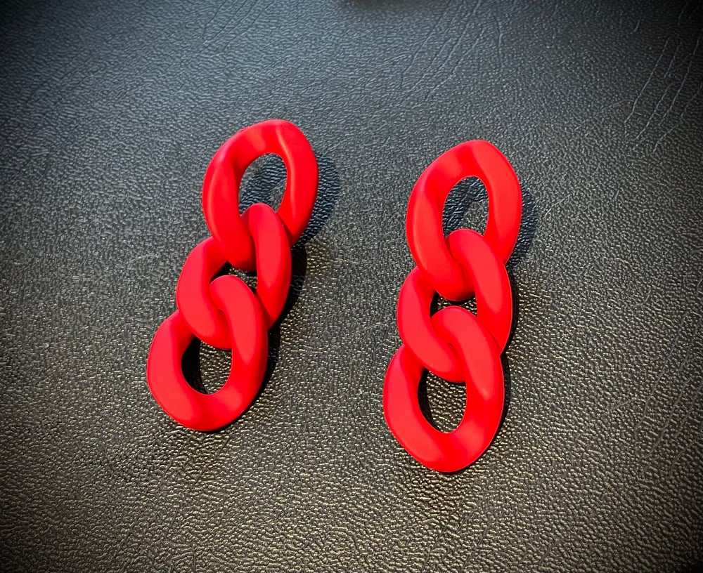 Red Chain Link Statement Earrings 