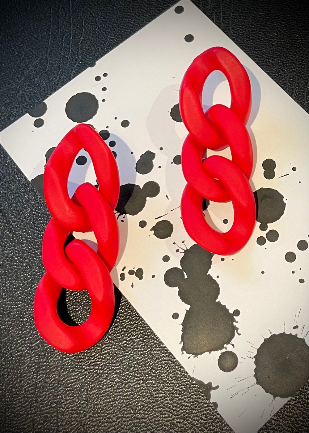 Red Chain Link Statement Earrings 