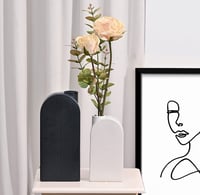 Image 3 of Black and White Ceramic Modern Vase Set of 2