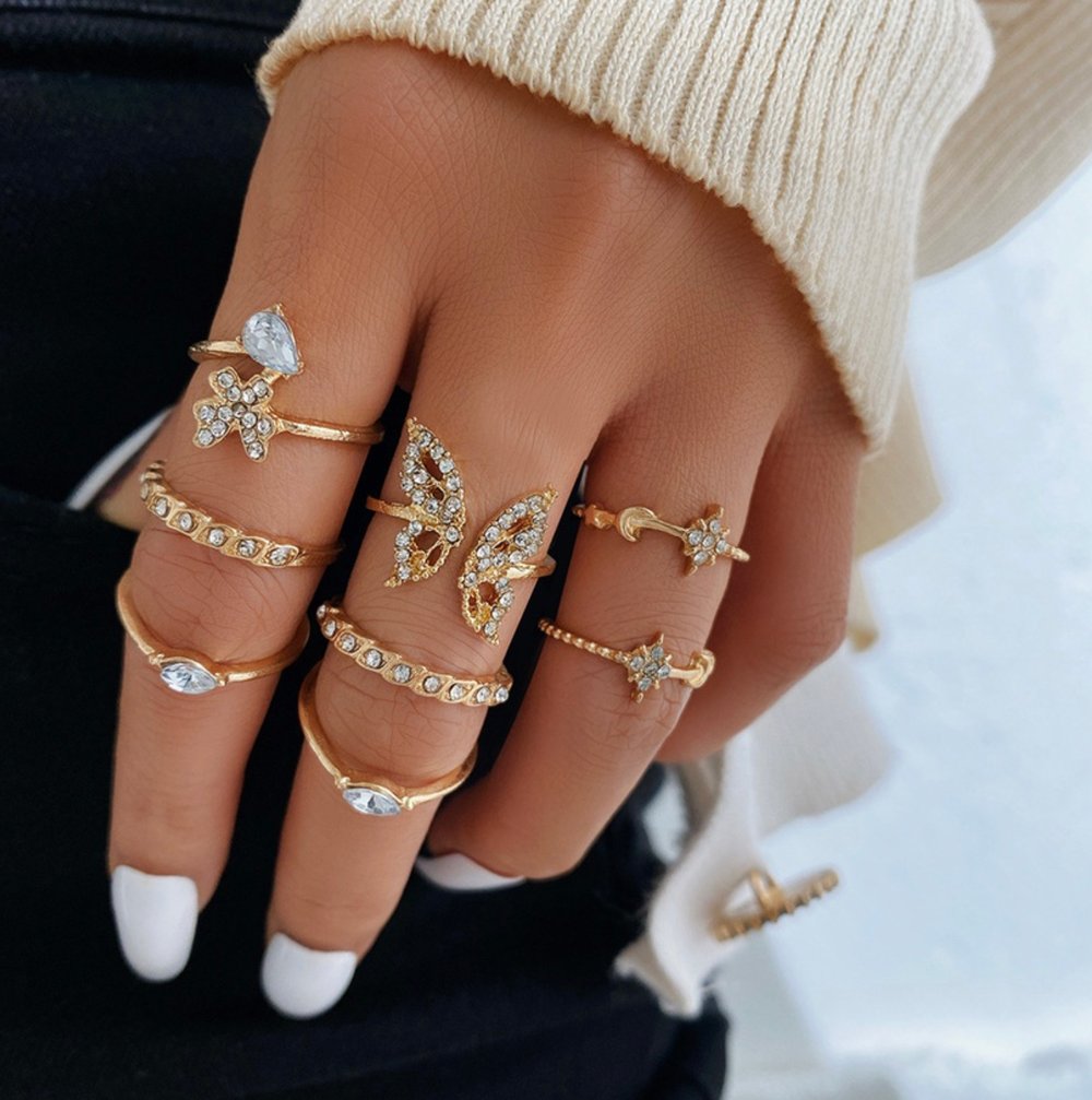 Image of MARIPOSA 8 PIECE RING SET