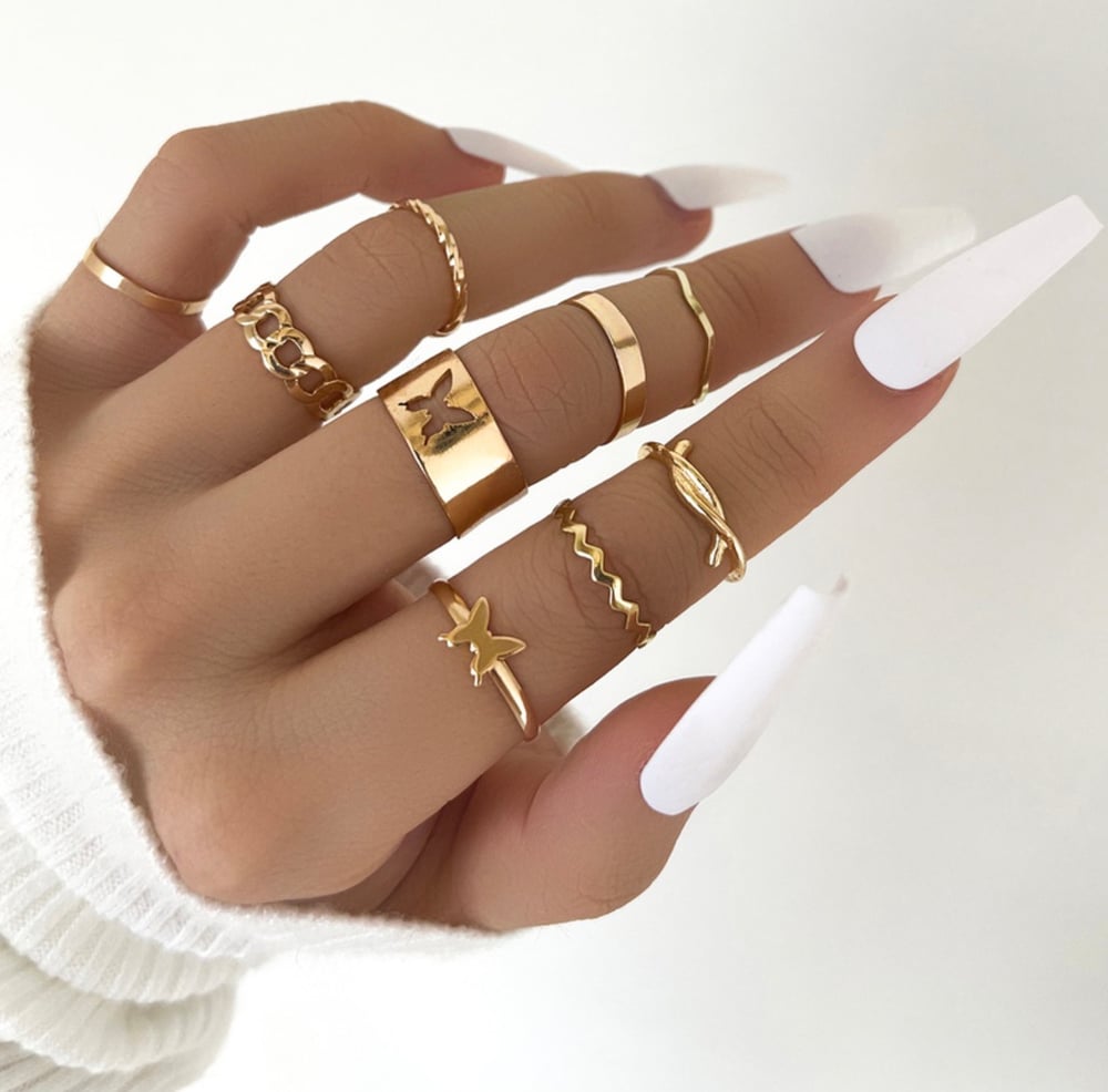 Image of PRETTY BUTTERFLIE 9 PIECE RING SET