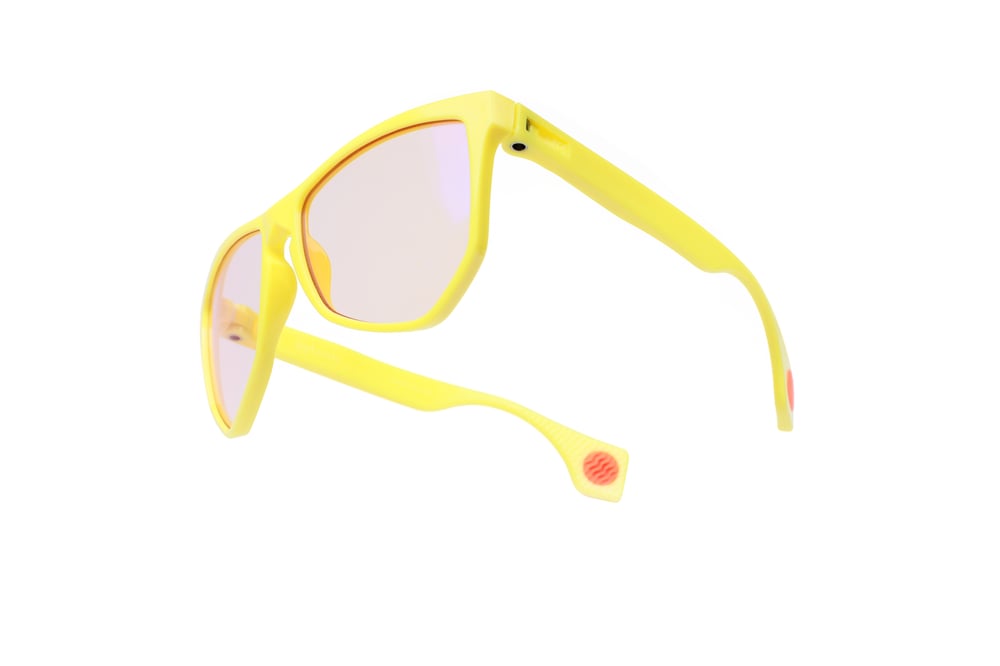 NYLAARN Bio-Yellow “Mud Flaps” Blend Sunglasses - Auto-Darkening Rosé-to-Gray + Blue Mirror