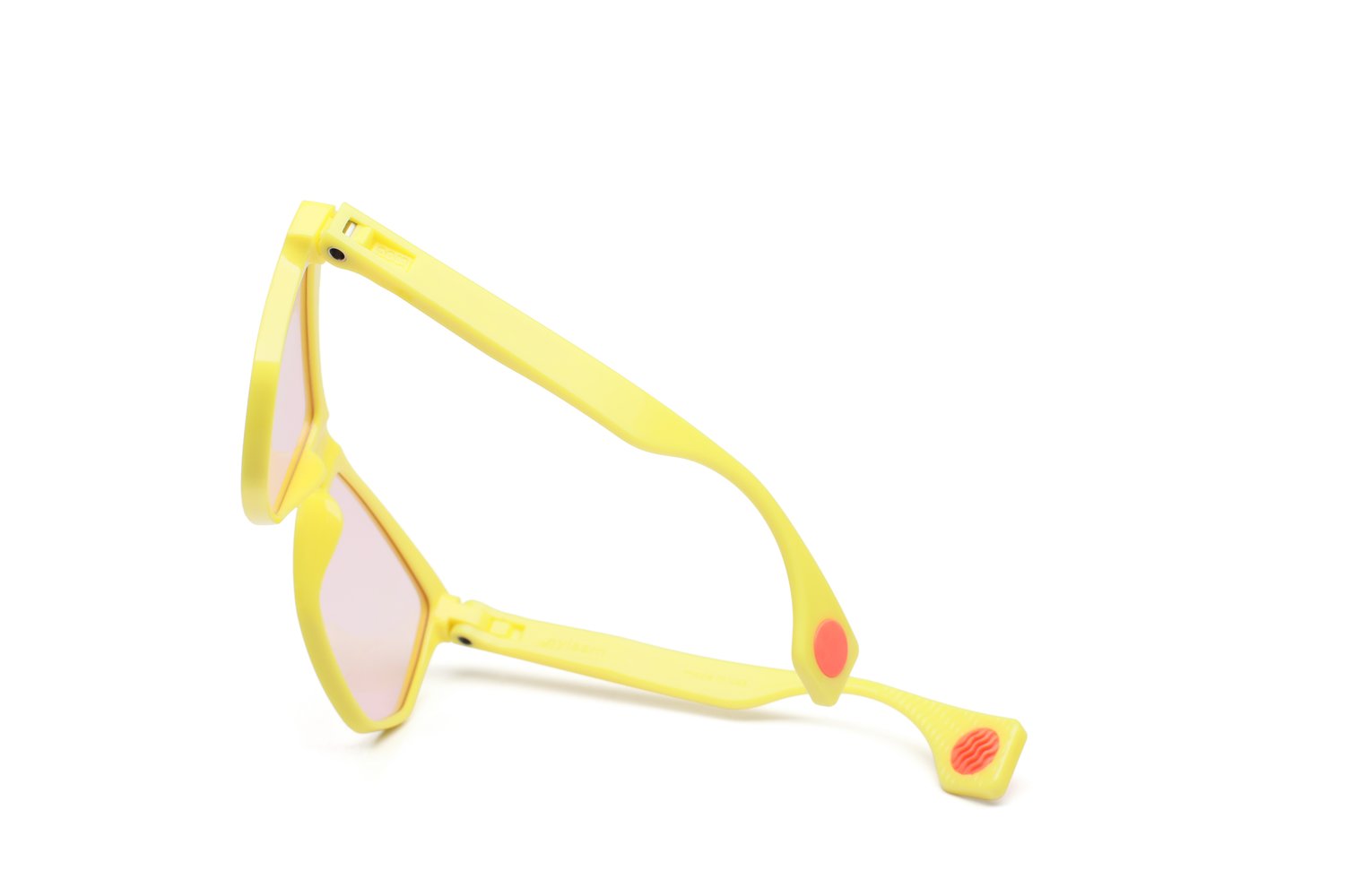 Image of NYLAARN Bio-Yellow “Mud Flaps” Blend Sunglasses - Auto-Darkening Rosé-to-Gray + Blue Mirror