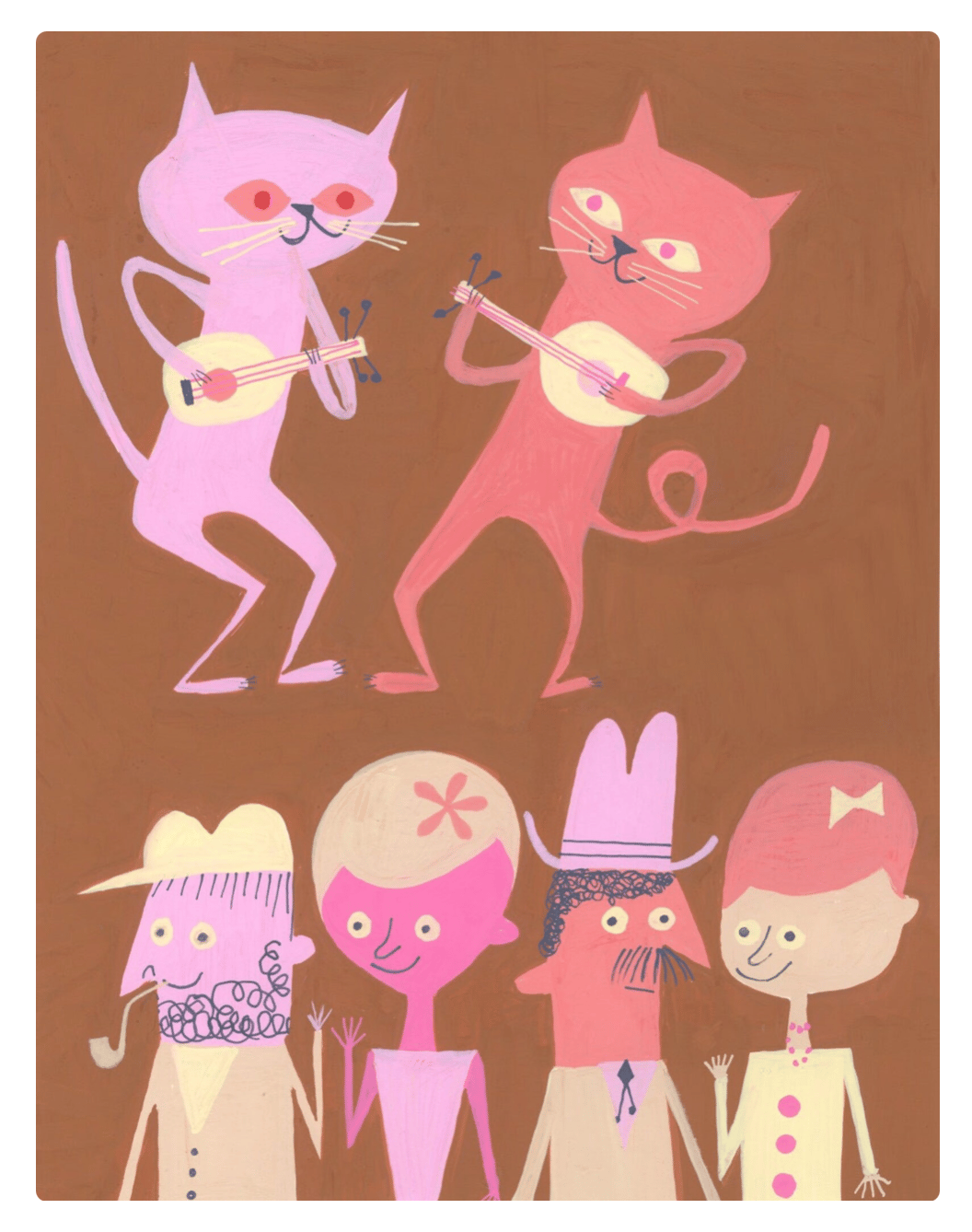 Image of Ukulele Cats' First Concert. Limited edition print by Matte Stephens.