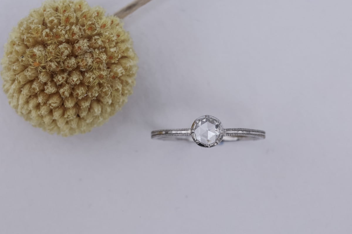 Image of Platinum 4.0mm rose-cut diamond solitaire ring (IOW181)