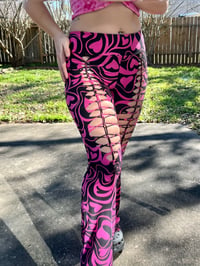 Image 3 of Limited Pink Heart Slit Weave Flare Pants 