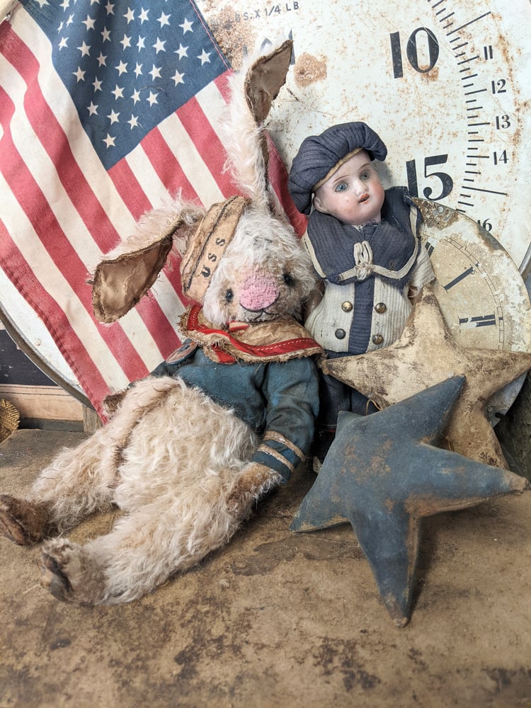 Image of 14"  Old Vintage Cream Mohair Sailor Rabbit in Sailor outfit & hat by Whendi's Bears 