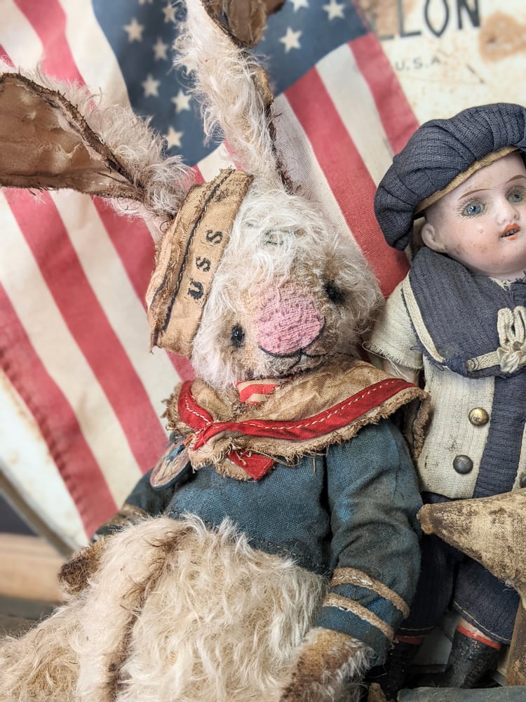 Image of 14"  Old Vintage Cream Mohair Sailor Rabbit in Sailor outfit & hat by Whendi's Bears