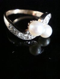 Image 2 of EDWARDIAN FRENCH 18CT YELLOW GOLD CULTURED PEARL AND OLD CUT DIAMOND RING