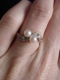 Image 4 of EDWARDIAN FRENCH 18CT YELLOW GOLD CULTURED PEARL AND OLD CUT DIAMOND RING