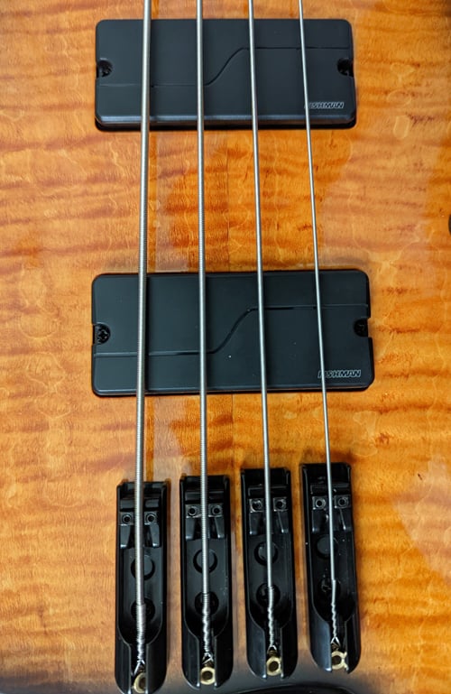 RA-4 BASS NECK-THRU USA MODEL O2 SERIES 4 STRING FLAME TOP