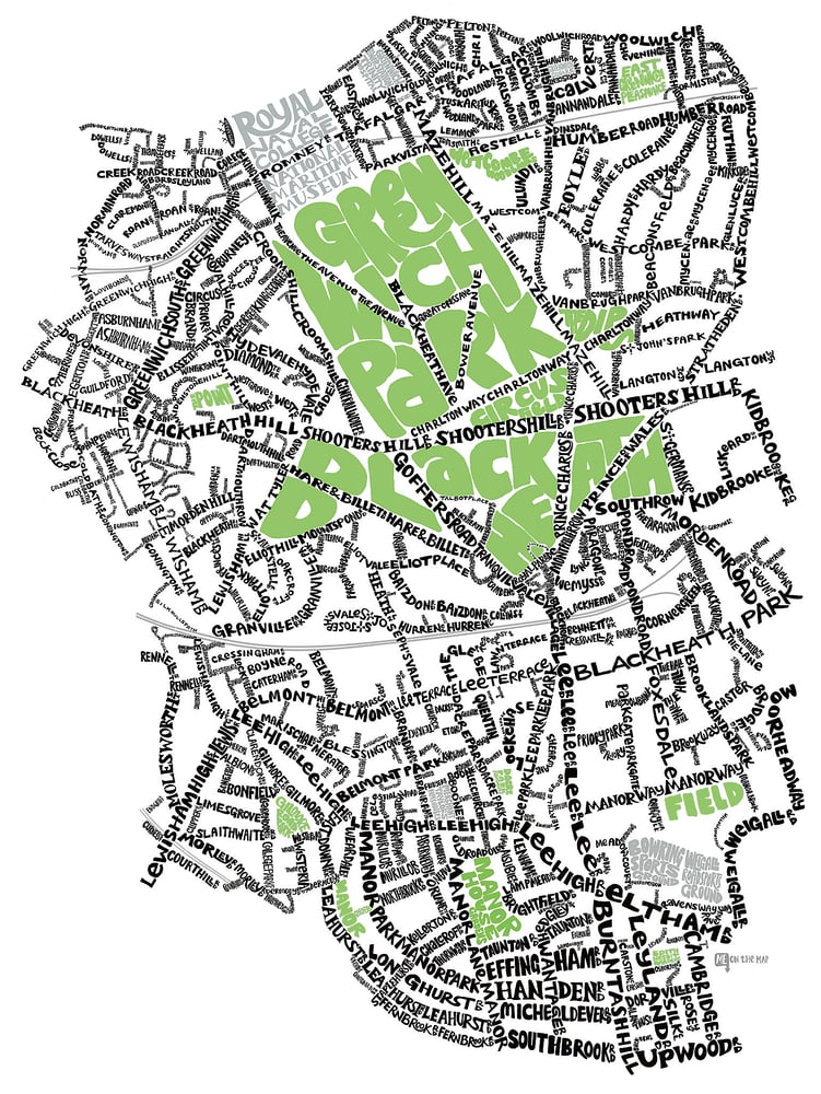 Image of Greenwich, Blackheath & Lee - SE London Type Map