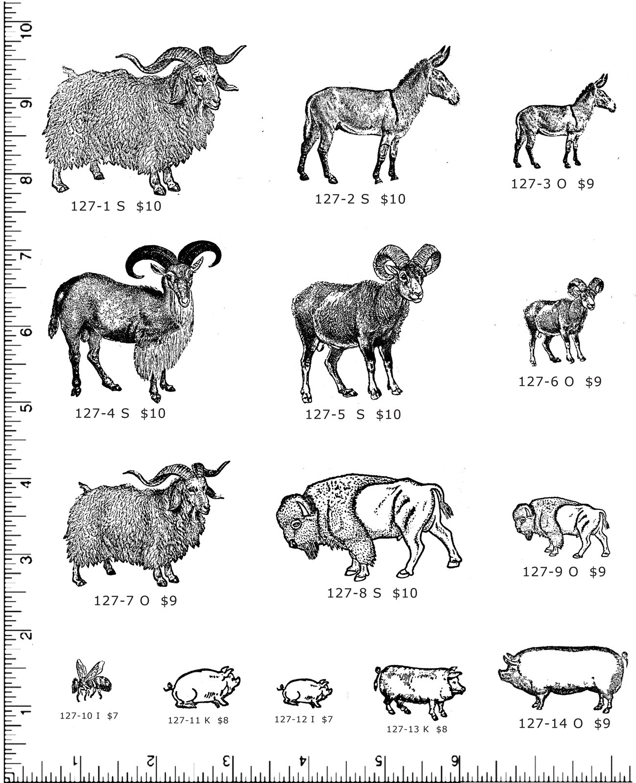 Goat Donkey Bison Rubber Stamps P127 Casey Rubber Stamps