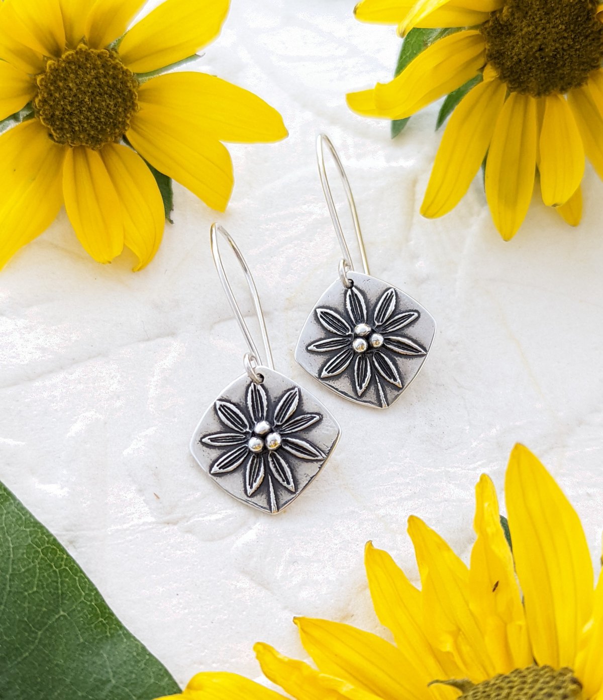 Image of Arrowleaf Balsamroot Sunflower Square earrings