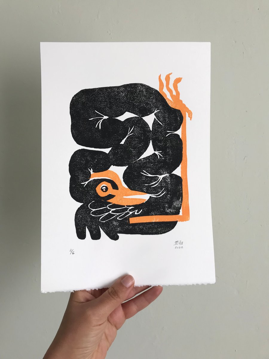 The Gossip, good Limited Edition Linocut Print, ALL BLACK SOLD