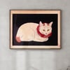 Cat with a red collar - Japanese woodblock print