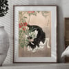 Black Cat And Tomato Plant | Shotei Takahashi | Ukiyo-e | Japanese Woodblock | Fine Art Print
