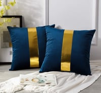 Image 1 of Velvet Throw Pillow Covers with Gold Leather Stitching