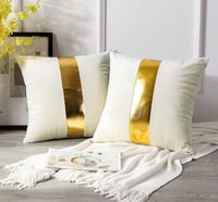 Image 2 of Velvet Throw Pillow Covers with Gold Leather Stitching