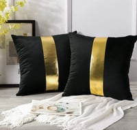 Image 3 of Velvet Throw Pillow Covers with Gold Leather Stitching