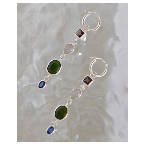 Image of Cosmic Love silver hoop earrings