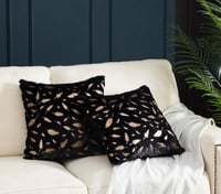 Image 1 of Throw Pillows Covers 18 x 18,Set of 2 Black Fur with Gold Leaves Soft Throw Pillows for Couch 