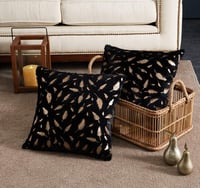 Image 4 of Throw Pillows Covers 18 x 18,Set of 2 Black Fur with Gold Leaves Soft Throw Pillows for Couch 
