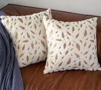Image 2 of Throw Pillows Covers 18 x 18,Set of 2 White Fur with Gold Leaves
