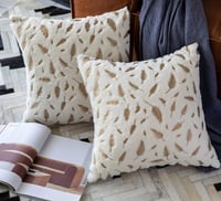 Image 1 of Throw Pillows Covers 18 x 18,Set of 2 White Fur with Gold Leaves