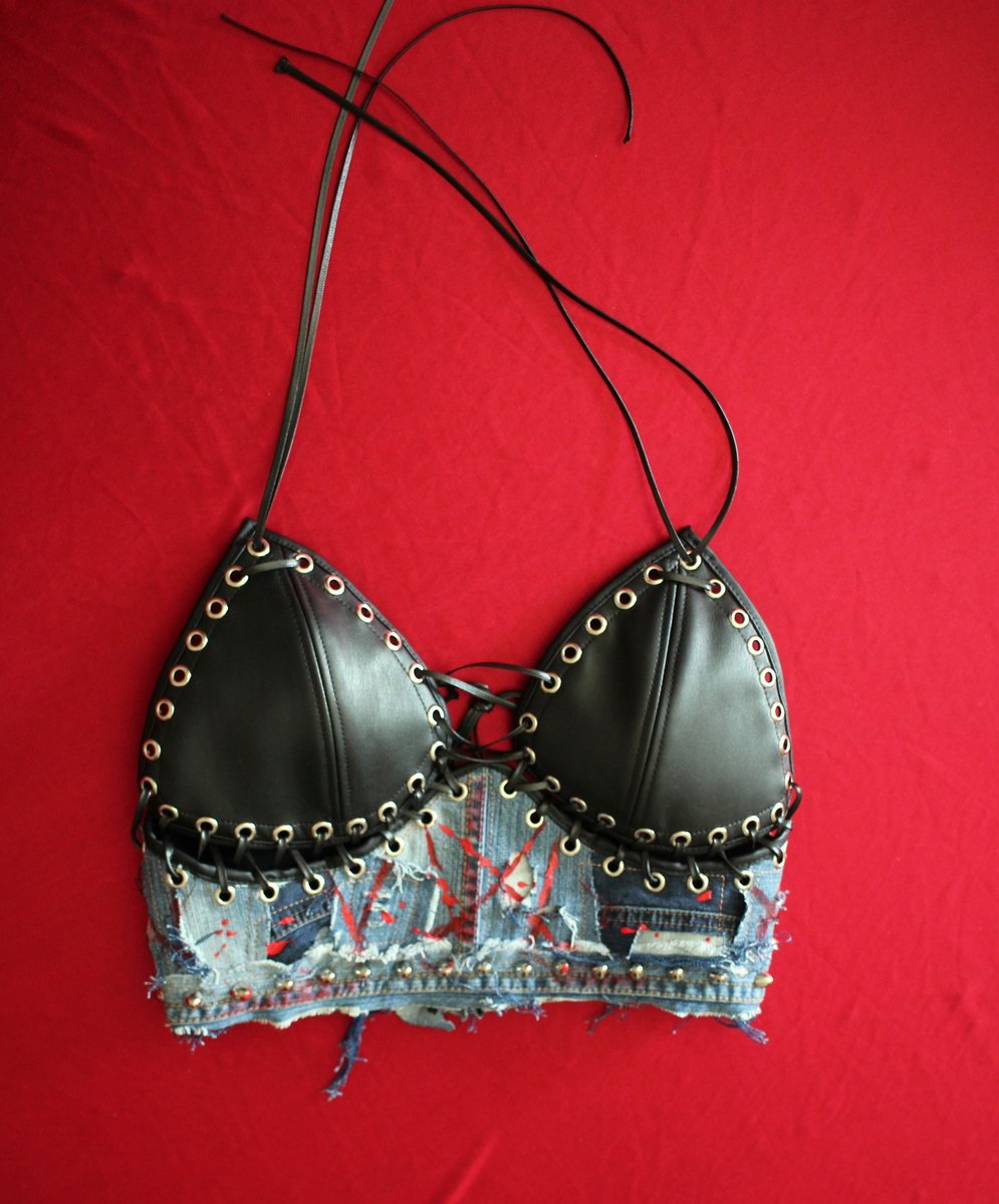 Distressed denim bralette with lacing (Size S/M)
