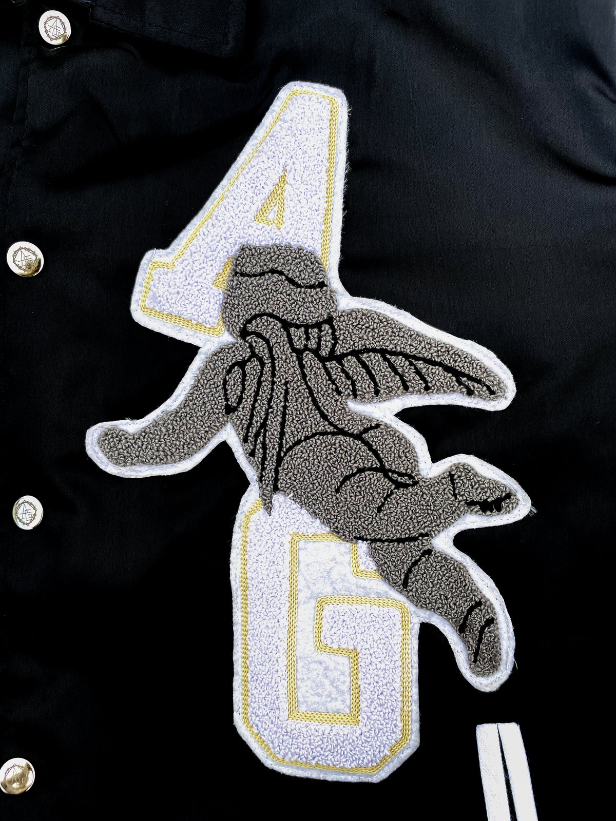 Image of Angels black satin Varsity Jacket