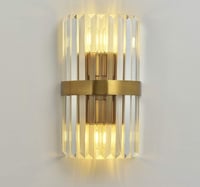 Image 1 of  Brass Gold 2 Light Fixtures Wall Mount Lamp Crystal Wall Sconce Lighting
