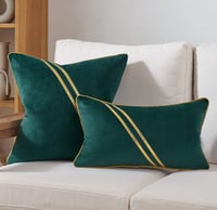 Image 4 of Teal Gold Leather Striped Lines Velvet Pillow Case(1pcs)