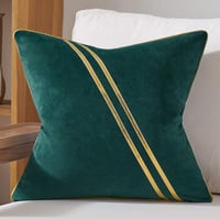 Image 2 of Teal Gold Leather Striped Lines Velvet Pillow Case(1pcs)